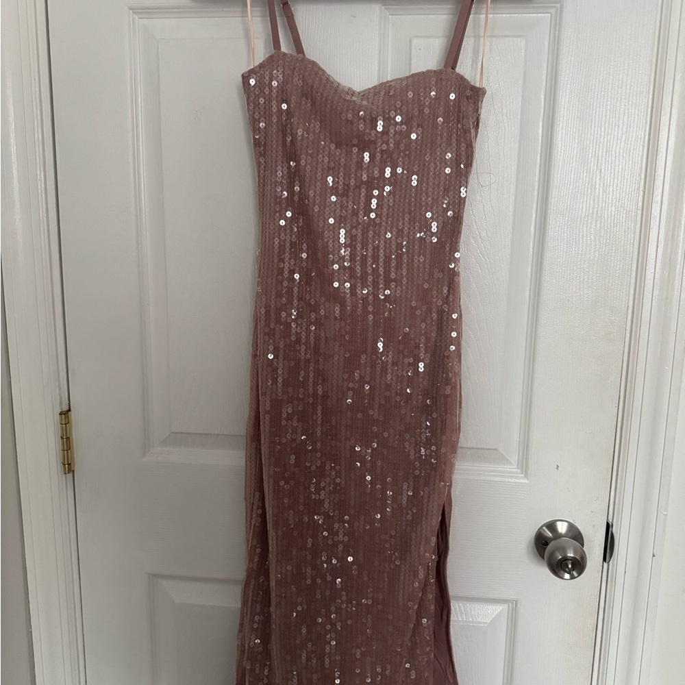 Strapless Sequin Dress in Shimmering Pink